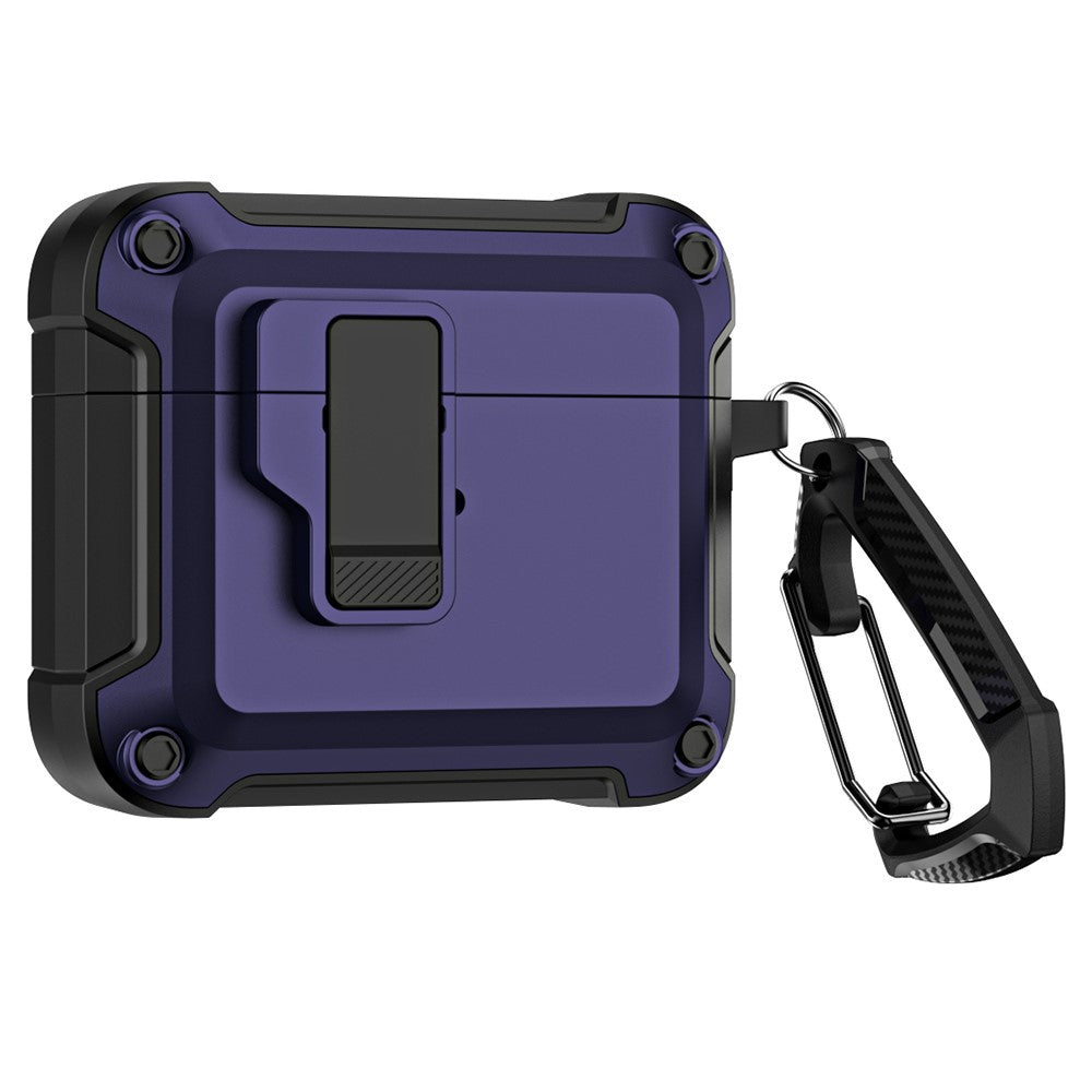 Compatible With  AirPods 5 / 4 Earphone Case Automatic Eject TPU+PC Protective Cover with Carabiner - Purple