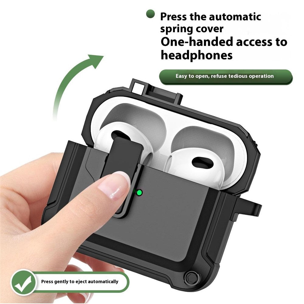 Compatible With  AirPods 5 / 4 Earphone Case Automatic Eject TPU+PC Protective Cover with Carabiner - Purple