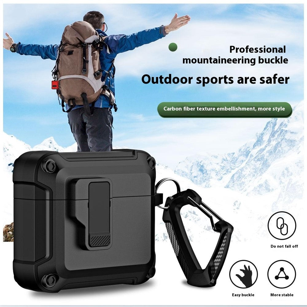 Compatible With  AirPods 5 / 4 Earphone Case Automatic Eject TPU+PC Protective Cover with Carabiner - Purple