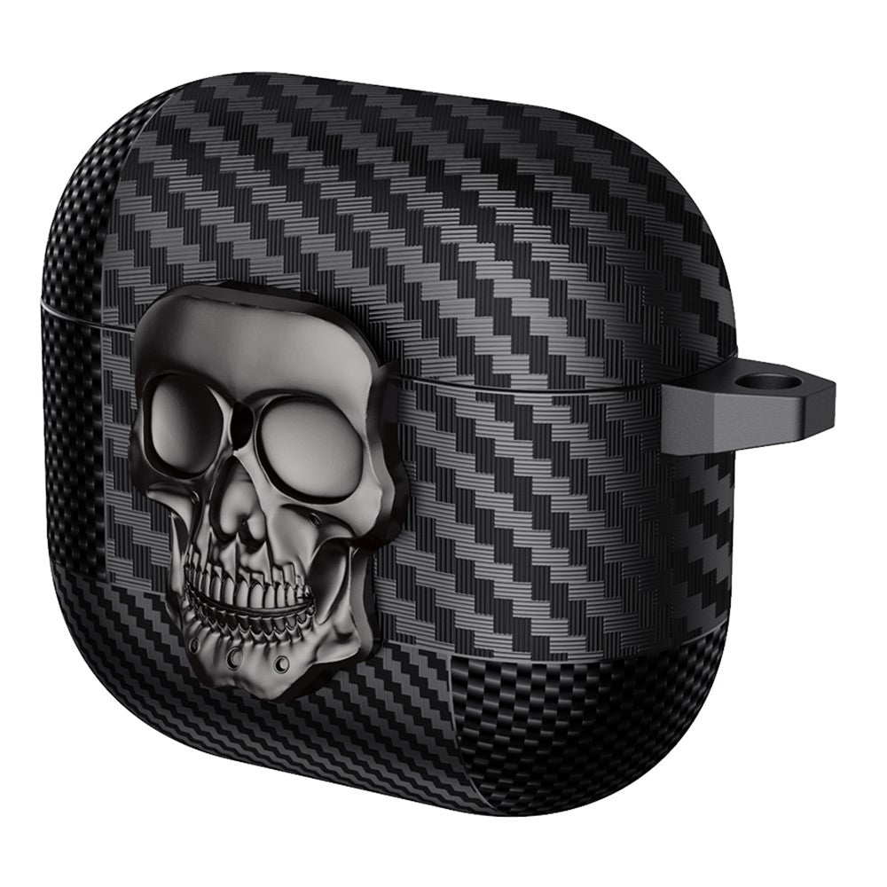 Compatible With  AirPods 5 / 4 Protective Case Skull Design Snap Switch TPU + Metal Earphone Cover with Carabiner - Grey