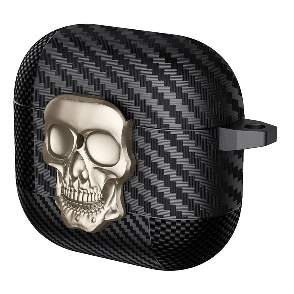 Compatible With  AirPods 5 / 4 Protective Case Skull Design Snap Switch TPU + Metal Earphone Cover with Carabiner - Gold
