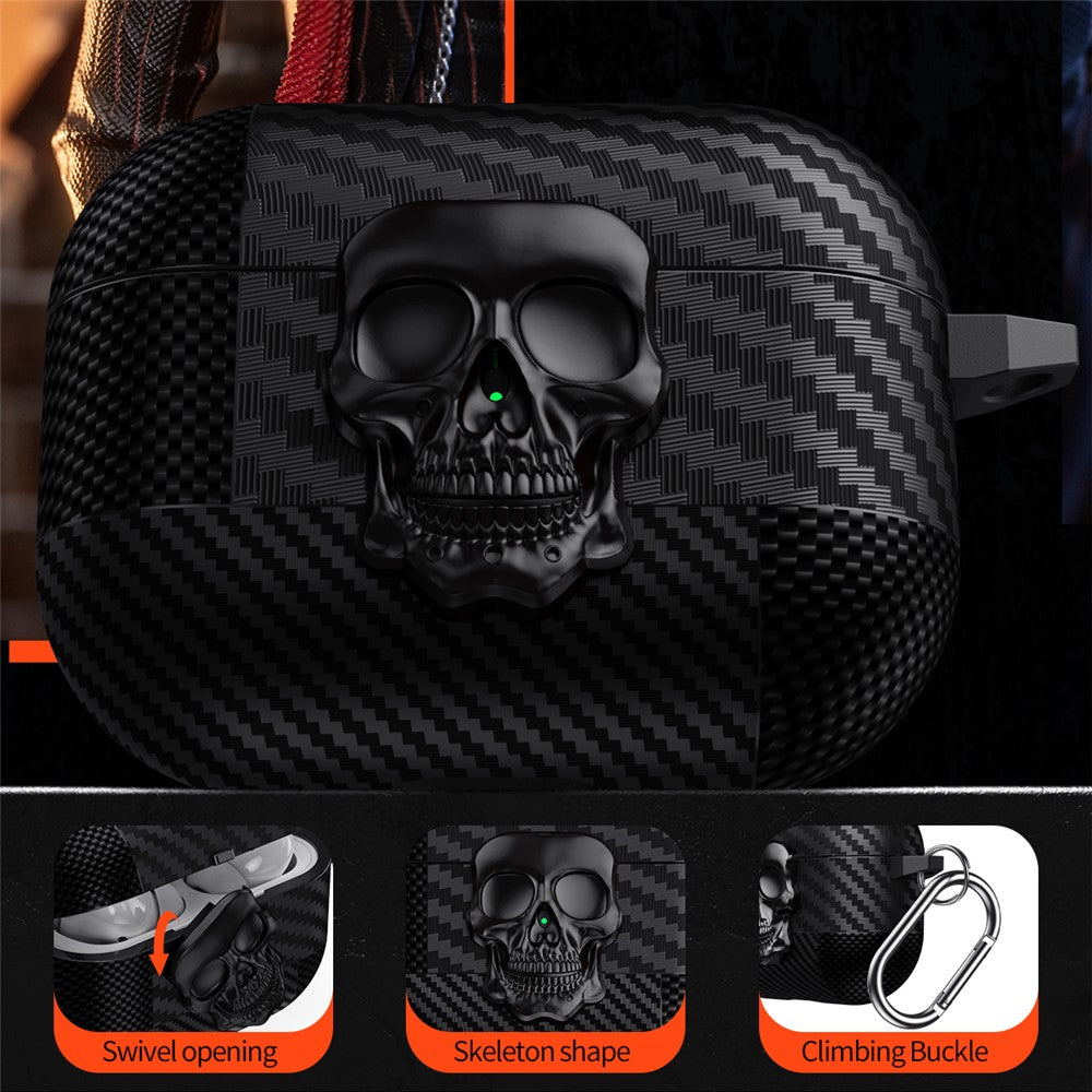 Compatible With  AirPods 5 / 4 Protective Case Skull Design Snap Switch TPU + Metal Earphone Cover with Carabiner - Gold