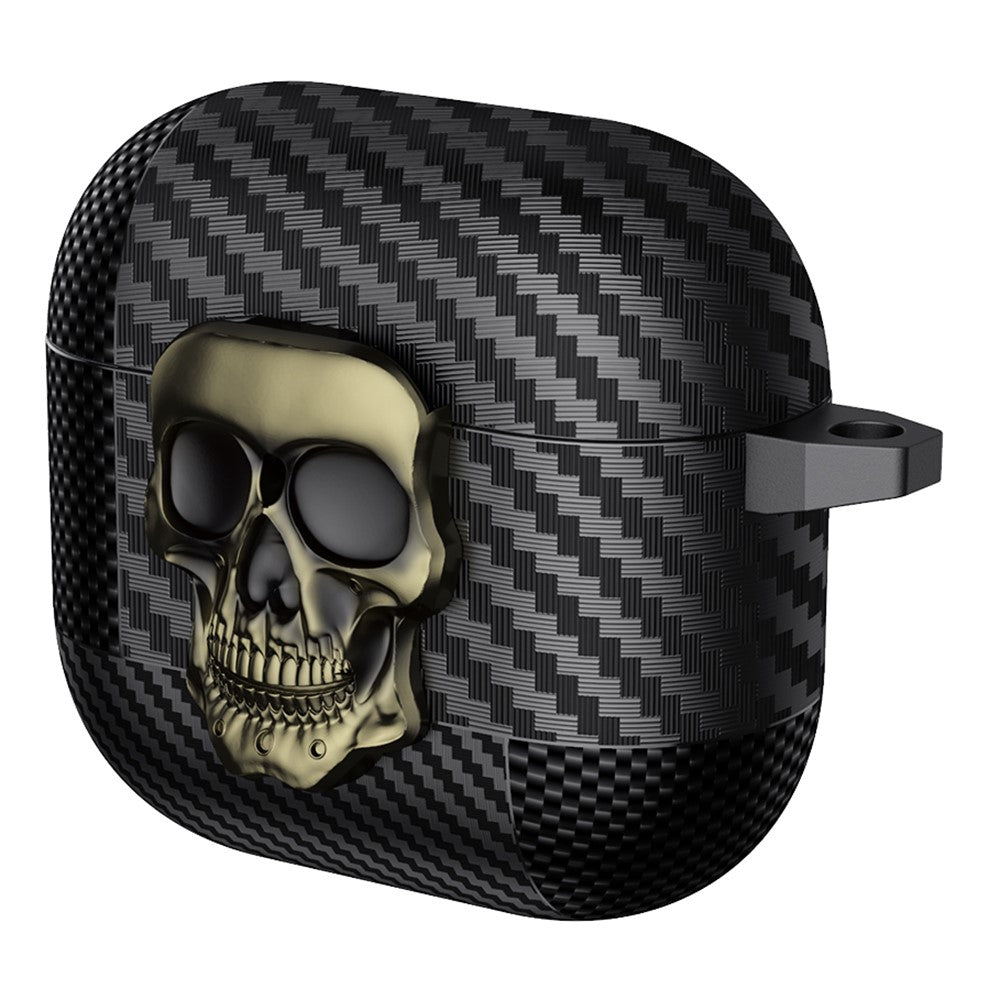 Compatible With  AirPods 5 / 4 Protective Case Skull Design Snap Switch TPU + Metal Earphone Cover with Carabiner - Bronze