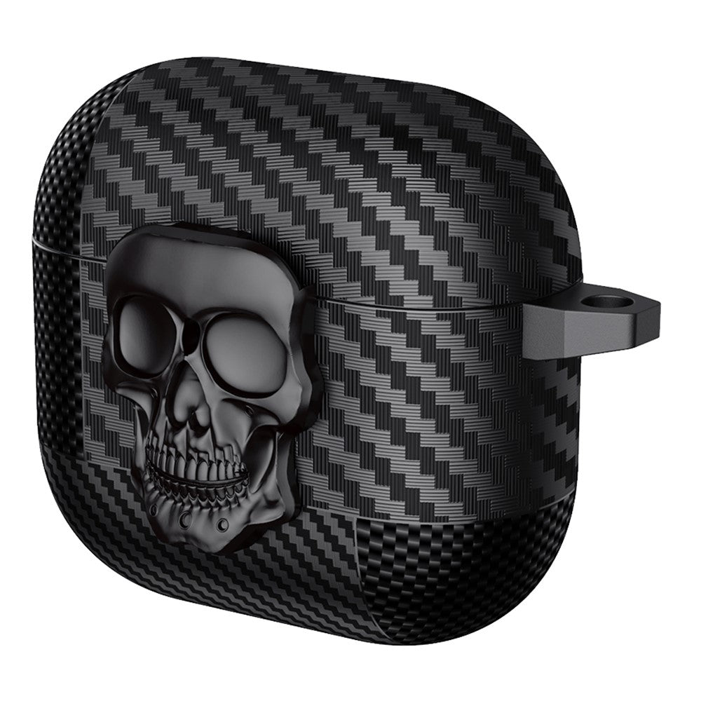 Compatible With  AirPods 5 / 4 Protective Case Skull Design Snap Switch TPU + Metal Earphone Cover with Carabiner - Black