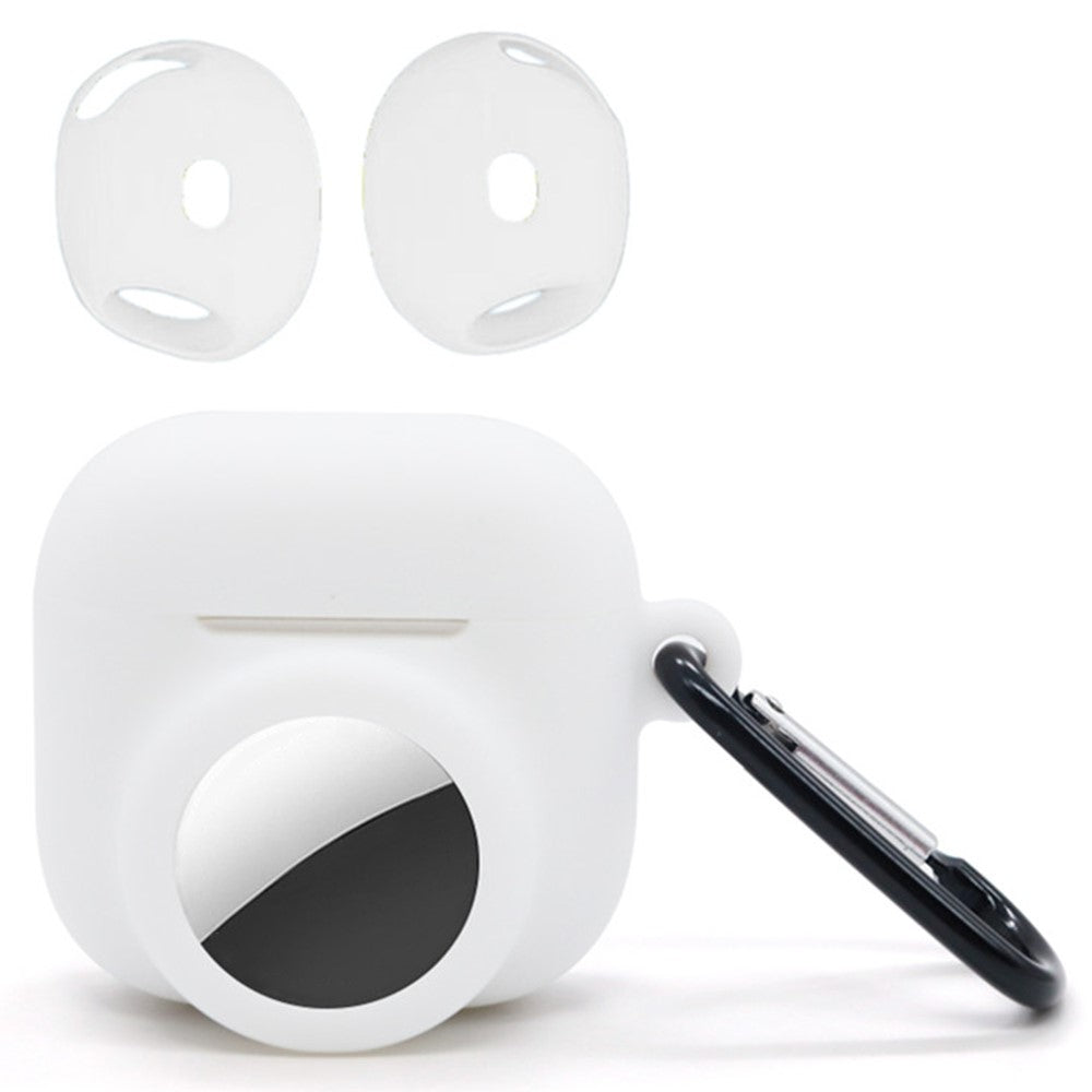 Silicone Case Combo Set Compatible With  AirPods 5 / 4 / AirTag Cover with 2Pcs Earphone Cap and Carabiner - White