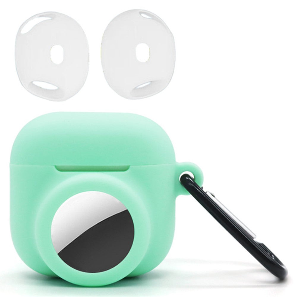 Silicone Case Combo Set Compatible With  AirPods 5 / 4 / AirTag Cover with 2Pcs Earphone Cap and Carabiner - Mint Green