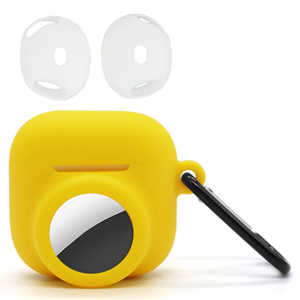 Silicone Case Combo Set Compatible With  AirPods 5 / 4 / AirTag Cover with 2Pcs Earphone Cap and Carabiner - Yellow