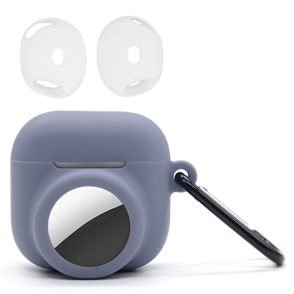 Silicone Case Combo Set Compatible With  AirPods 5 / 4 / AirTag Cover with 2Pcs Earphone Cap and Carabiner - Lavender Purple