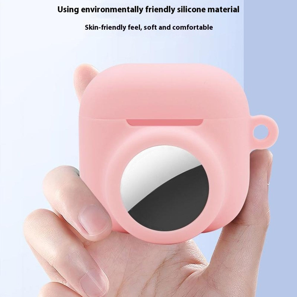 Compatible With  AirPods 5 / 4 / AirTag Silicone Case Earphone Tracker Cover with Carabiner, with Front Back Film Set - Luminous Blue