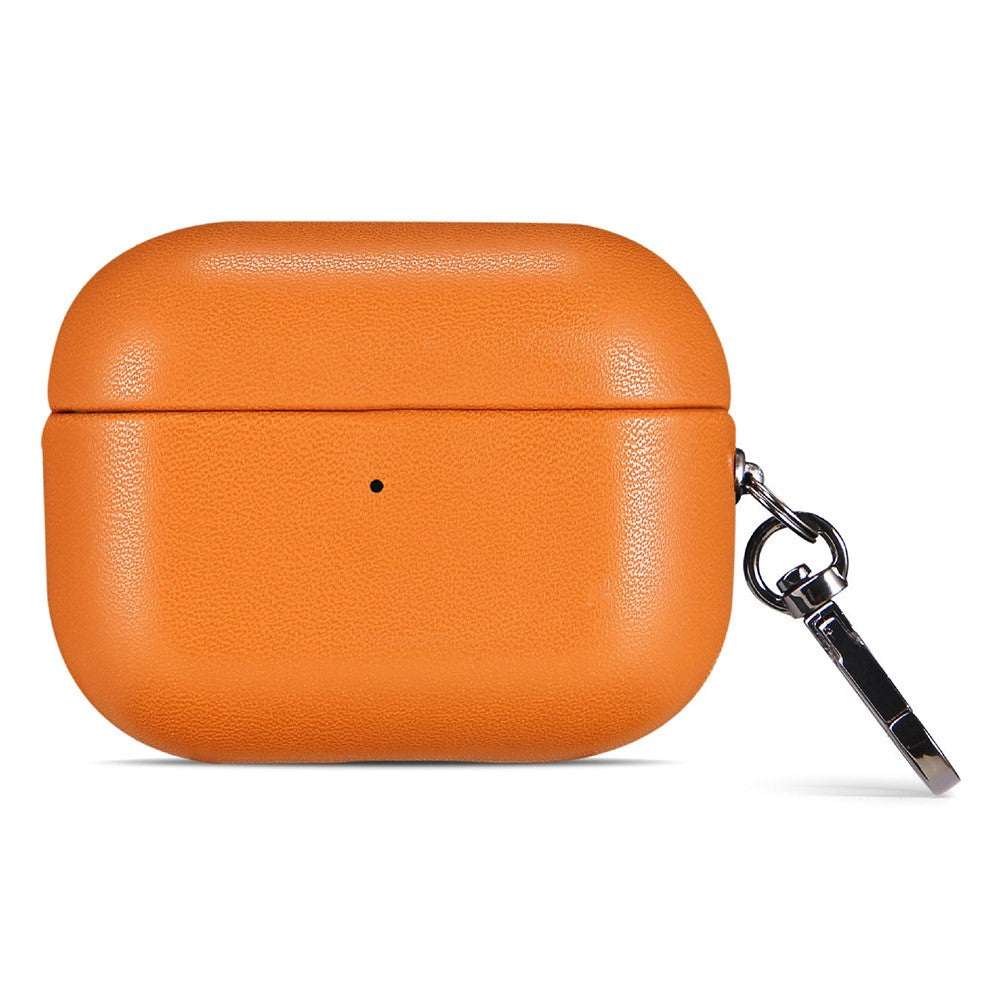 Compatible With  AirPods 5 / 4 Earphone Case Glossy PC + PU Leather Protective Cover with Hanging Buckle - Golden Brown