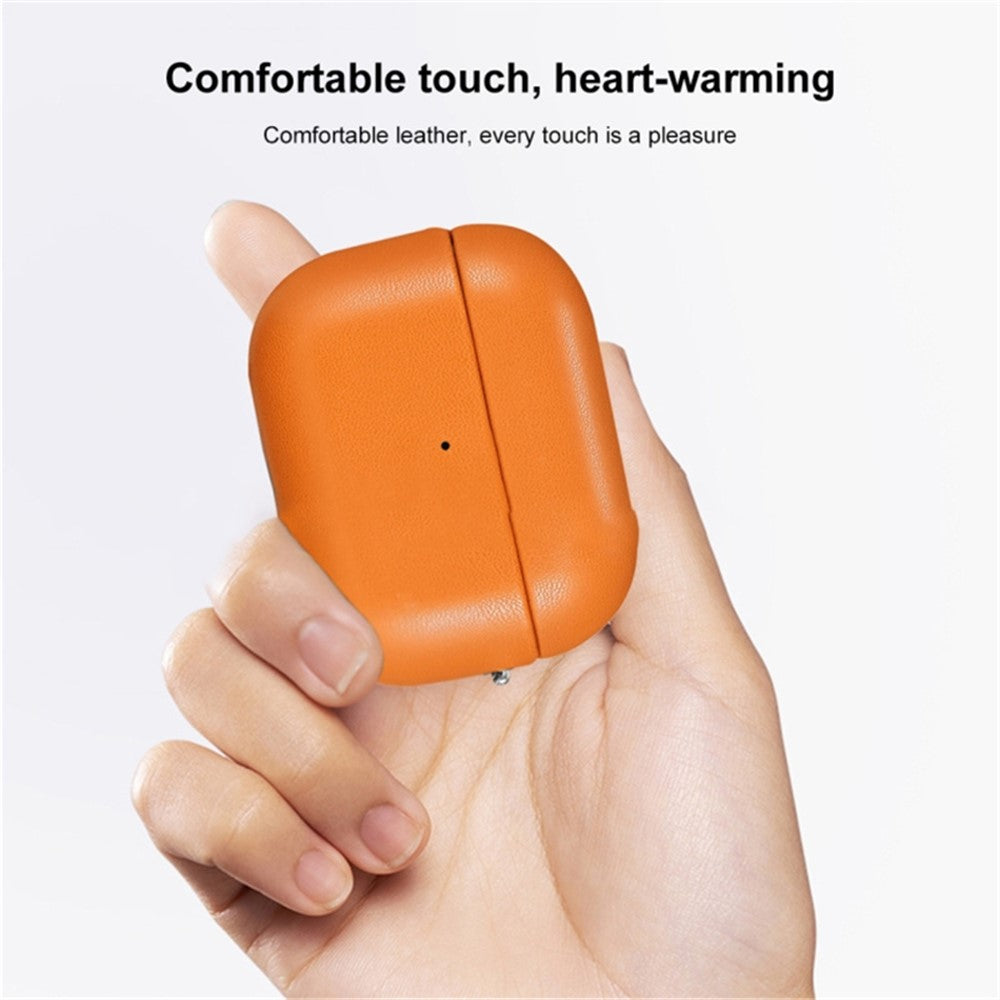 Compatible With  AirPods 5 / 4 Earphone Case Glossy PC + PU Leather Protective Cover with Hanging Buckle - Golden Brown