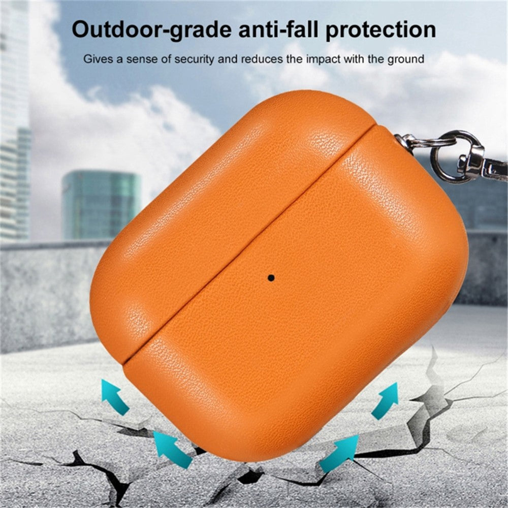 Compatible With  AirPods 5 / 4 Earphone Case Glossy PC + PU Leather Protective Cover with Hanging Buckle - Golden Brown