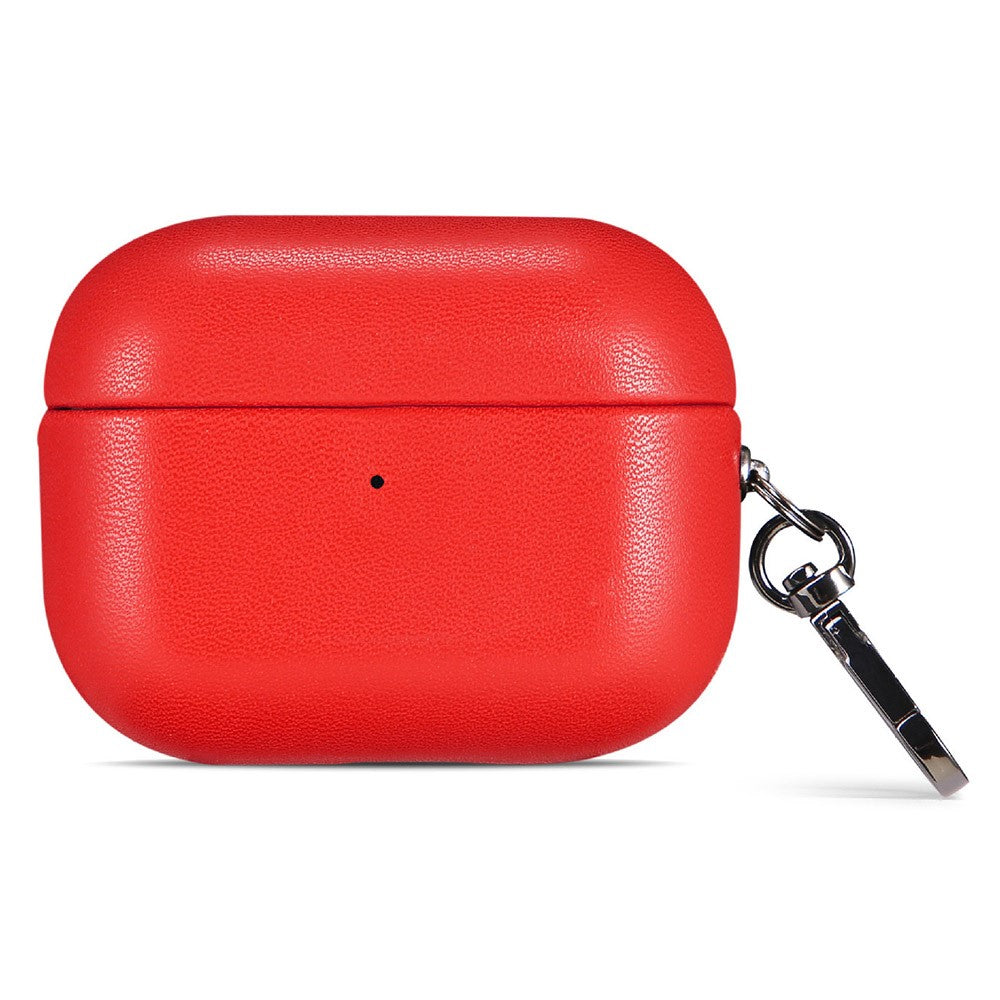 Compatible With  AirPods 5 / 4 Earphone Case Glossy PC + PU Leather Protective Cover with Hanging Buckle - Red