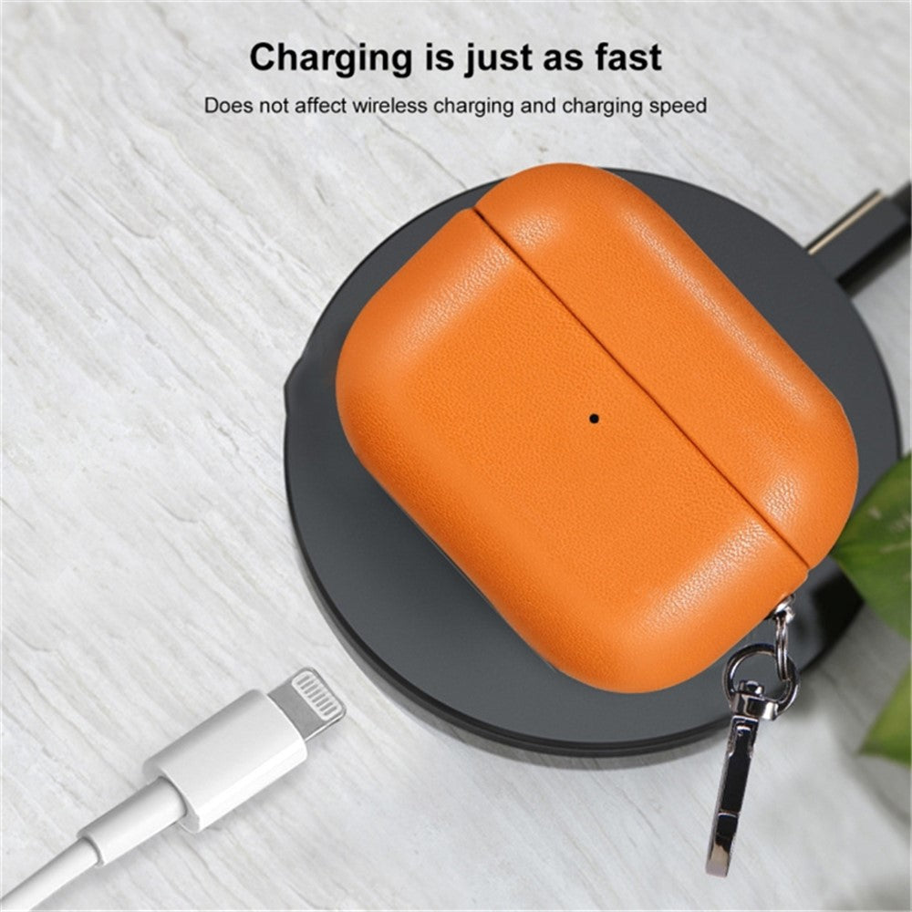 Compatible With  AirPods 5 / 4 Earphone Case Glossy PC + PU Leather Protective Cover with Hanging Buckle - Red