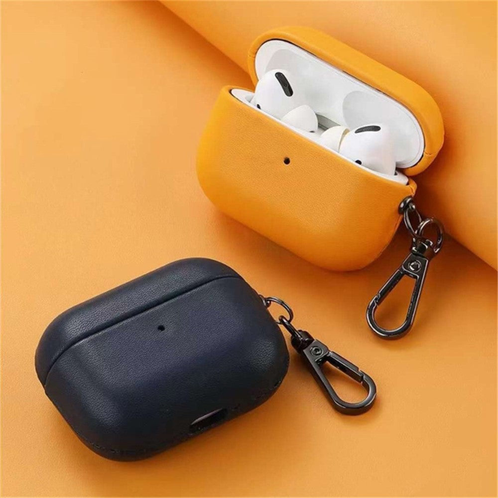 Compatible With  AirPods 5 / 4 Earphone Case Glossy PC + PU Leather Protective Cover with Hanging Buckle - Red