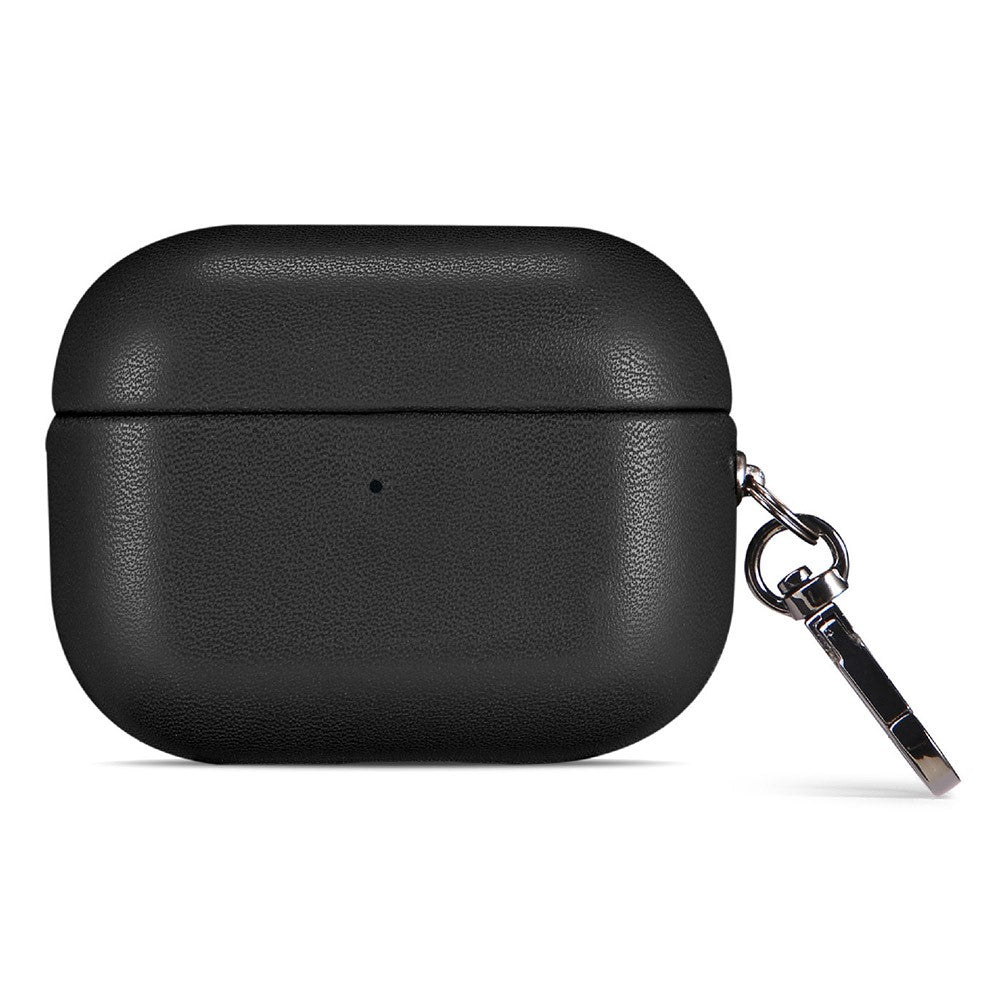 Compatible With  AirPods 5 / 4 Earphone Case Glossy PC + PU Leather Protective Cover with Hanging Buckle - Black