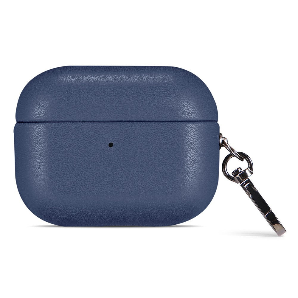 Compatible With  AirPods 5 / 4 Earphone Case Glossy PC + PU Leather Protective Cover with Hanging Buckle - Dark Blue