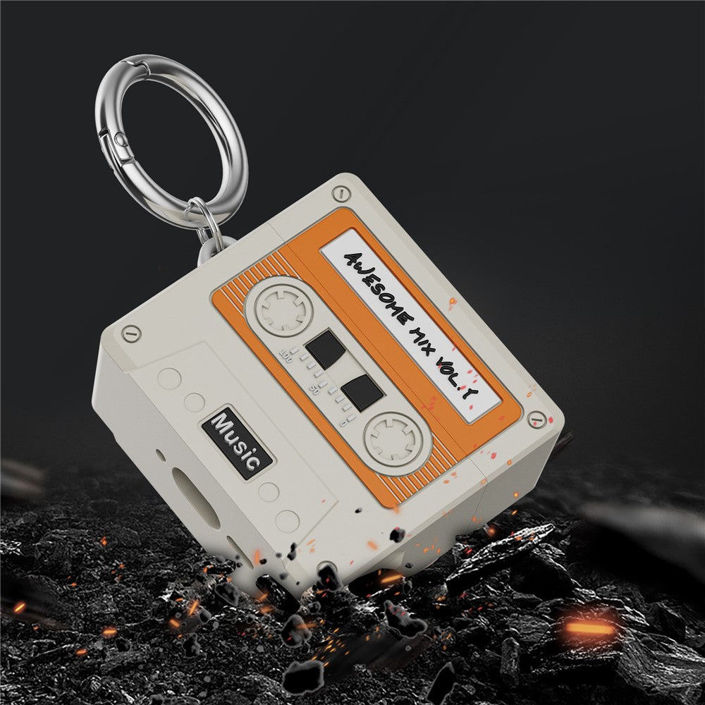 Compatible With  AirPods 5 / 4 Bluetooth-compatible Earphones Case Cassette Tape Design Silicone Cover with Carabiner - Pink