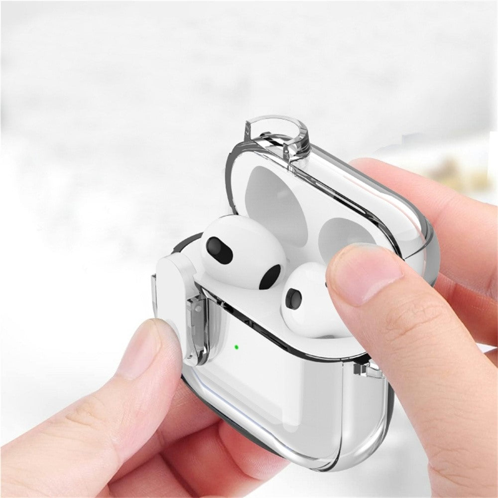 Compatible With  AirPods 5 / 4 Earphone Case Buckle Design Anti-drop TPU Earbud Cover with Carabiner - Transparent Pink