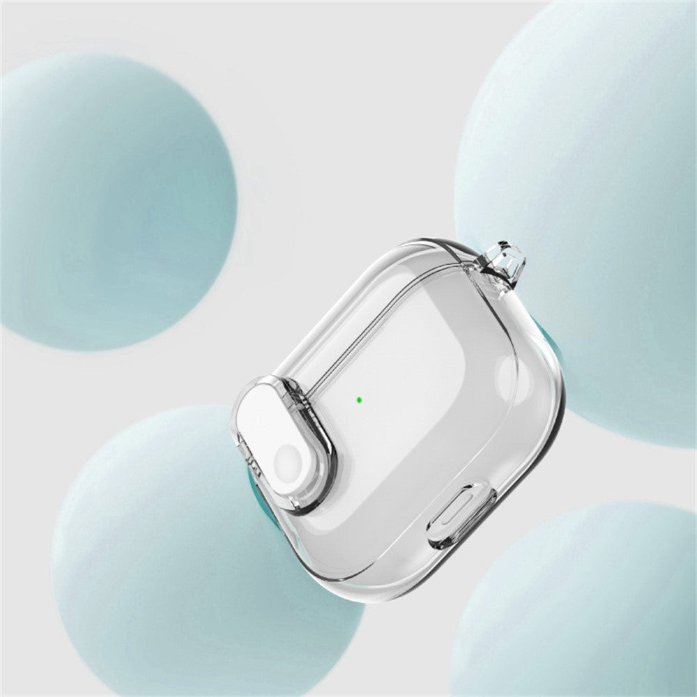Compatible With  AirPods 5 / 4 Earphone Case Buckle Design Anti-drop TPU Earbud Cover with Carabiner - Transparent Pink