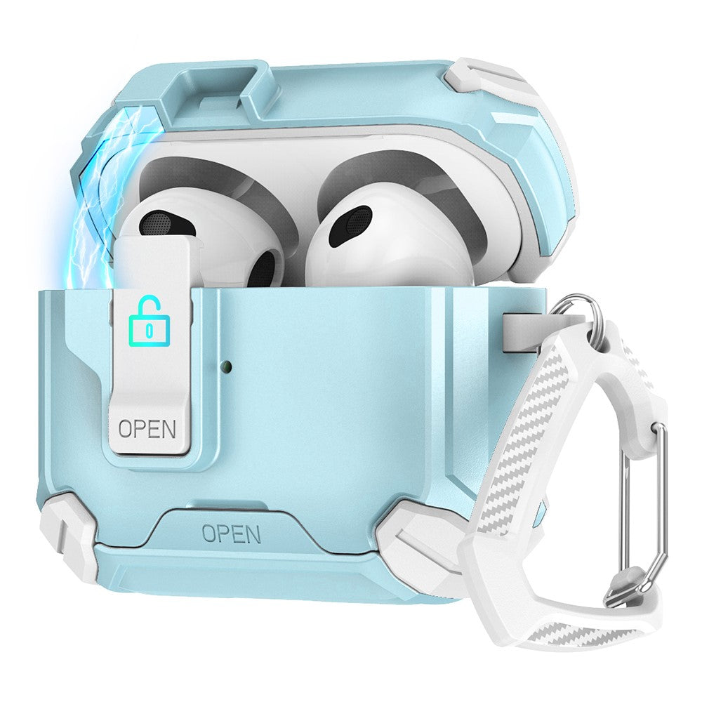 Compatible With  AirPods 5 / 4 Case TPU+PC Compatible with MagSafe Stand Bluetooth-compatible Earbuds Cover with Carabiner - Baby Blue  /  White