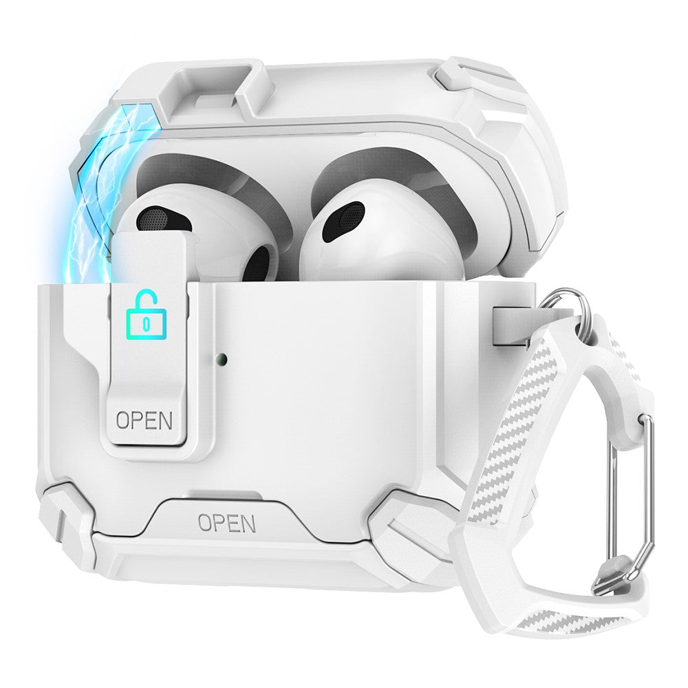 Compatible With  AirPods 5 / 4 Case TPU+PC Compatible with MagSafe Stand Bluetooth-compatible Earbuds Cover with Carabiner - White