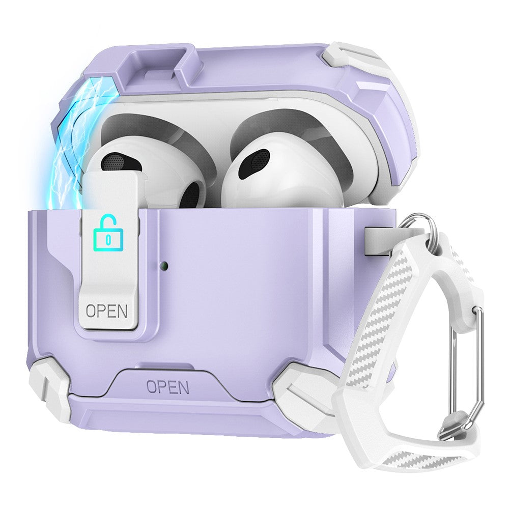 Compatible With  AirPods 5 / 4 Case TPU+PC Compatible with MagSafe Stand Bluetooth-compatible Earbuds Cover with Carabiner - Purple  /  White