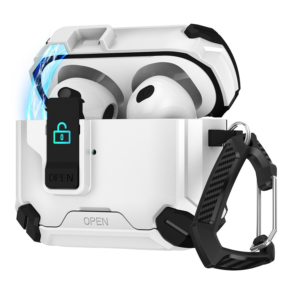 Compatible With  AirPods 5 / 4 Case TPU+PC Compatible with MagSafe Stand Bluetooth-compatible Earbuds Cover with Carabiner - White  /  Black