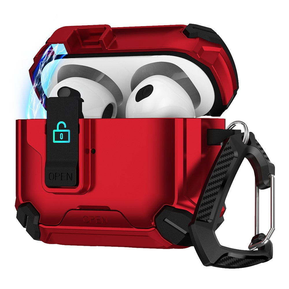 Compatible With  AirPods 5 / 4 Case TPU+PC Compatible with MagSafe Stand Bluetooth-compatible Earbuds Cover with Carabiner - Red  /  Black