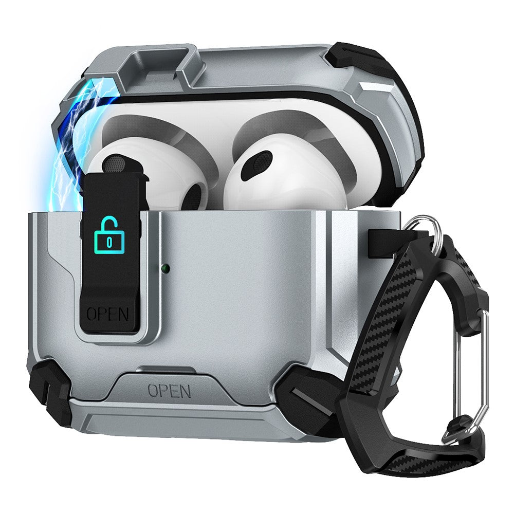 Compatible With  AirPods 5 / 4 Case TPU+PC Compatible with MagSafe Stand Bluetooth-compatible Earbuds Cover with Carabiner - Grey  /  Black