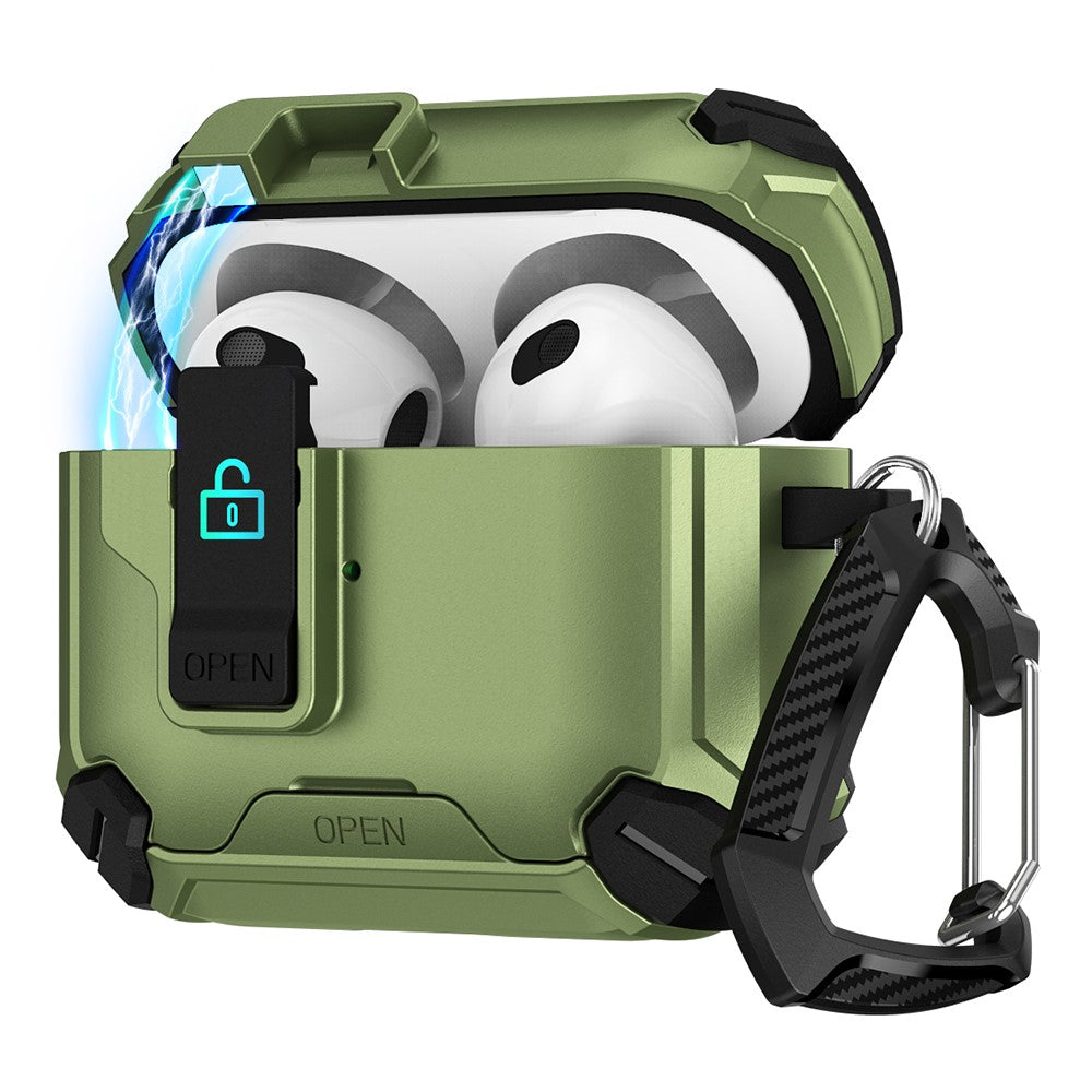 Compatible With  AirPods 5 / 4 Case TPU+PC Compatible with MagSafe Stand Bluetooth-compatible Earbuds Cover with Carabiner - Army Green  /  Black