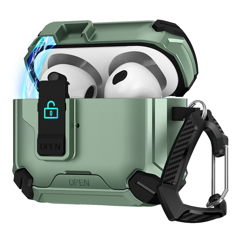 Compatible With  AirPods 5 / 4 Case TPU+PC Compatible with MagSafe Stand Bluetooth-compatible Earbuds Cover with Carabiner - Green  /  Black