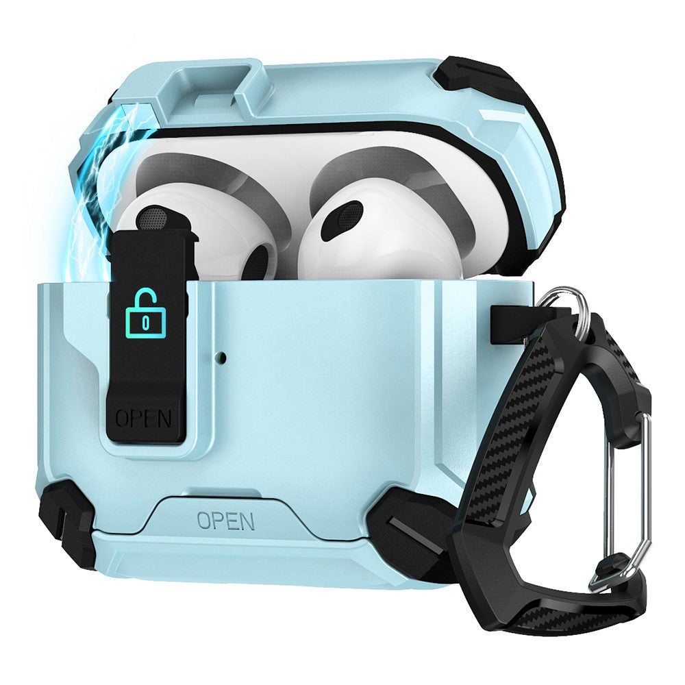 Compatible With  AirPods 5 / 4 Case TPU+PC Compatible with MagSafe Stand Bluetooth-compatible Earbuds Cover with Carabiner - Baby Blue  /  Black
