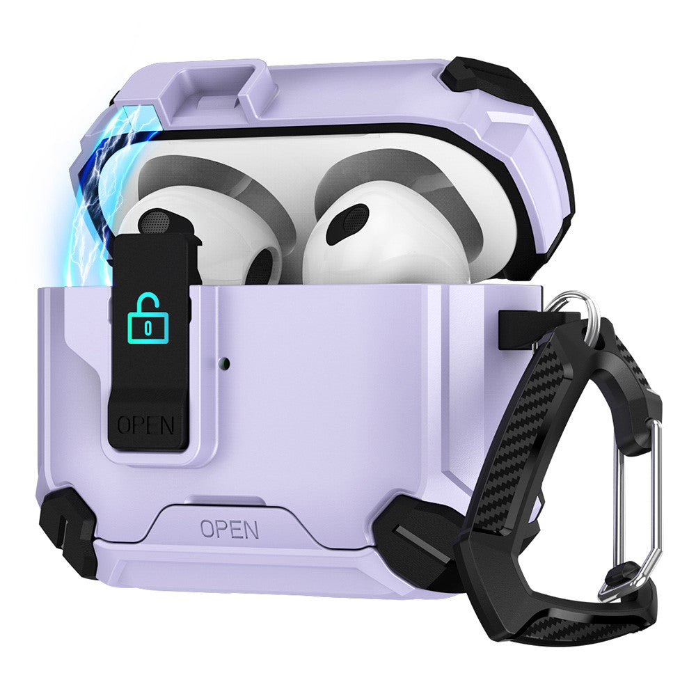 Compatible With  AirPods 5 / 4 Case TPU+PC Compatible with MagSafe Stand Bluetooth-compatible Earbuds Cover with Carabiner - Purple  /  Black