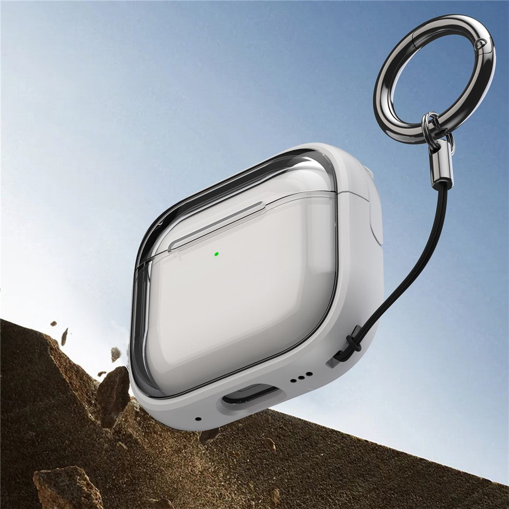 Compatible With  AirPods 5 / 4 Case PC+TPU Bluetooth-compatible Earbud Cover Phone Stand with Carabiner - Transparent Black