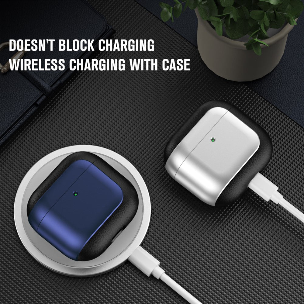 Compatible With  AirPods 5 / 4 TPU Case Electroplating Litchi Texture Fall Prevention Earphone Cover with Lanyard - Silver