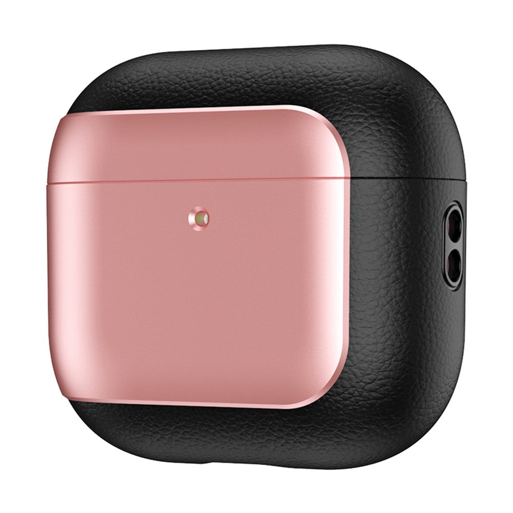 Compatible With  AirPods 5 / 4 TPU Case Electroplating Litchi Texture Fall Prevention Earphone Cover with Lanyard - Rose Gold