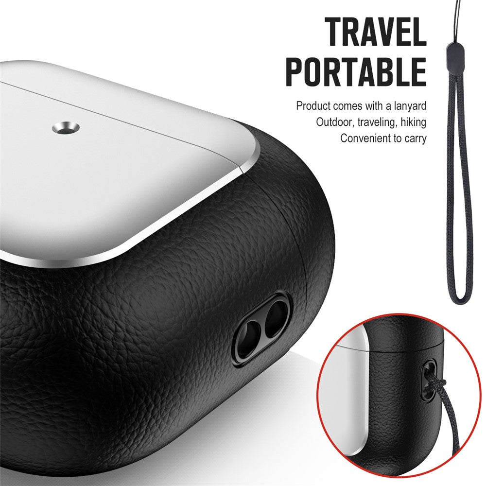 Compatible With  AirPods 5 / 4 TPU Case Electroplating Litchi Texture Fall Prevention Earphone Cover with Lanyard - Titanium Grey