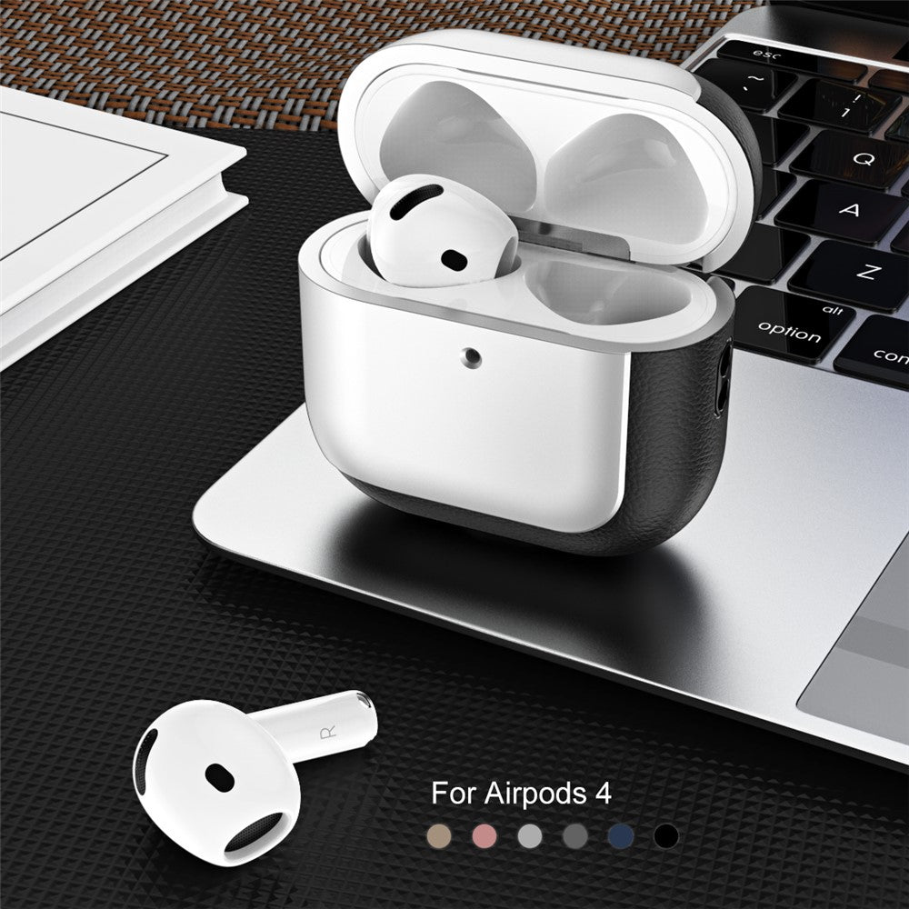 Compatible With  AirPods 5 / 4 TPU Case Electroplating Litchi Texture Fall Prevention Earphone Cover with Lanyard - Titanium Grey