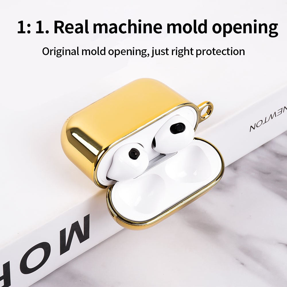 Compatible With  AirPods 5 / 4 PC Hard Case Electroplating Earphone Protective Cover with Carabiner - Black
