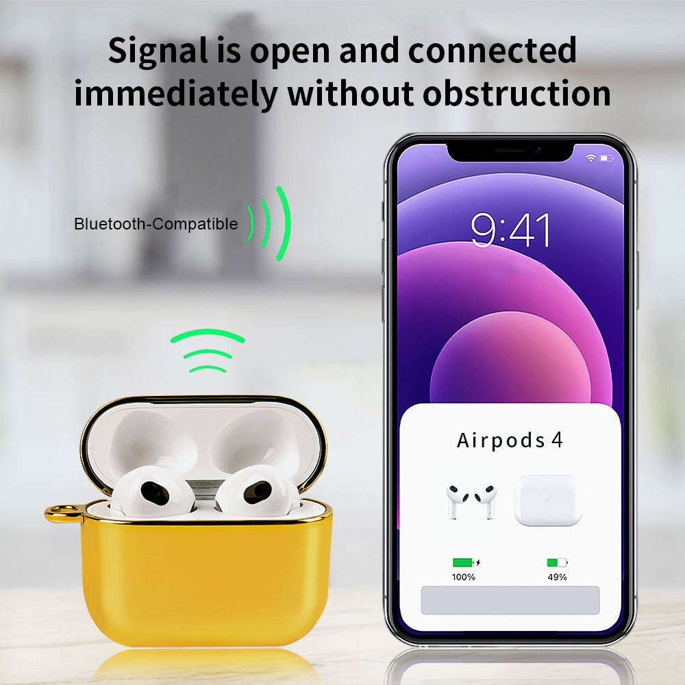 Compatible With  AirPods 5 / 4 PC Hard Case Electroplating Earphone Protective Cover with Carabiner - Black