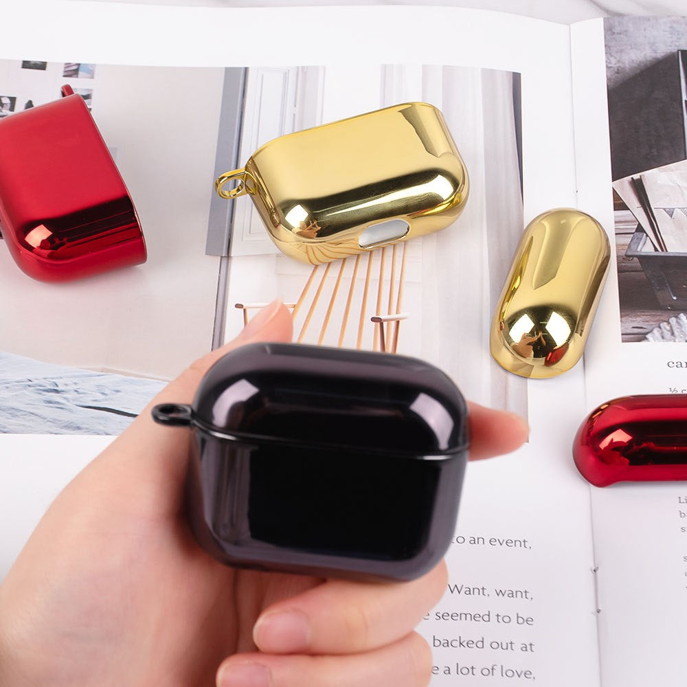 Compatible With  AirPods 5 / 4 PC Hard Case Electroplating Earphone Protective Cover with Carabiner - Black
