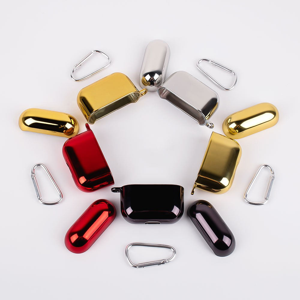 Compatible With  AirPods 5 / 4 PC Hard Case Electroplating Earphone Protective Cover with Carabiner - Black