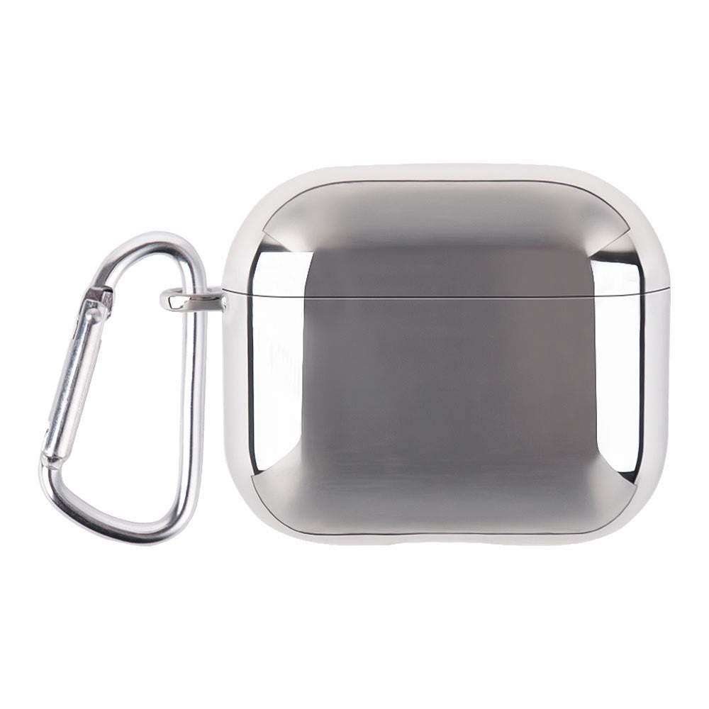 Compatible With  AirPods 5 / 4 PC Hard Case Electroplating Earphone Protective Cover with Carabiner - Silver