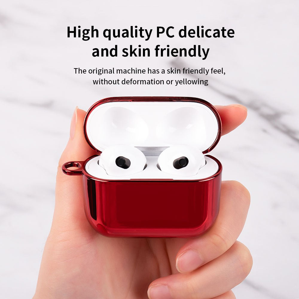 Compatible With  AirPods 5 / 4 PC Hard Case Electroplating Earphone Protective Cover with Carabiner - Silver