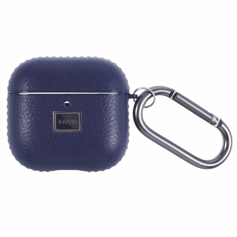 X-LEVEL Compatible With  AirPods 5 / 4 Earphone Case Litchi Texture PU Leather TPU Cover with Carabiner - Blue
