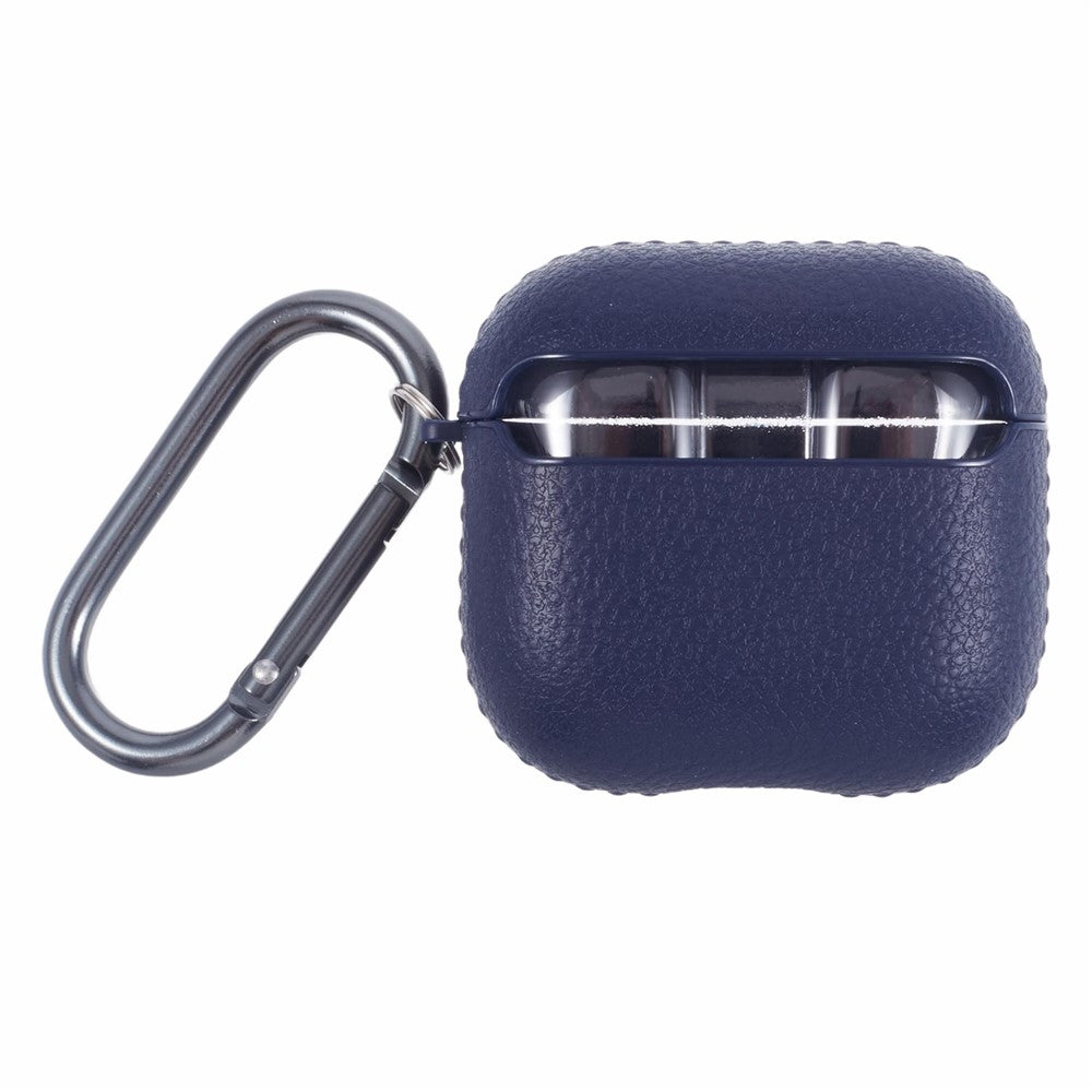 X-LEVEL Compatible With  AirPods 5 / 4 Earphone Case Litchi Texture PU Leather TPU Cover with Carabiner - Blue