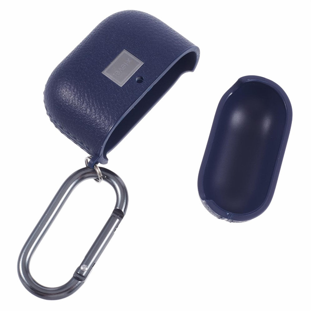 X-LEVEL Compatible With  AirPods 5 / 4 Earphone Case Litchi Texture PU Leather TPU Cover with Carabiner - Blue