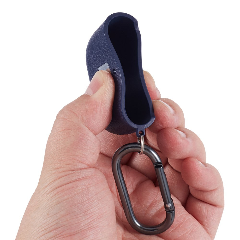 X-LEVEL Compatible With  AirPods 5 / 4 Earphone Case Litchi Texture PU Leather TPU Cover with Carabiner - Blue