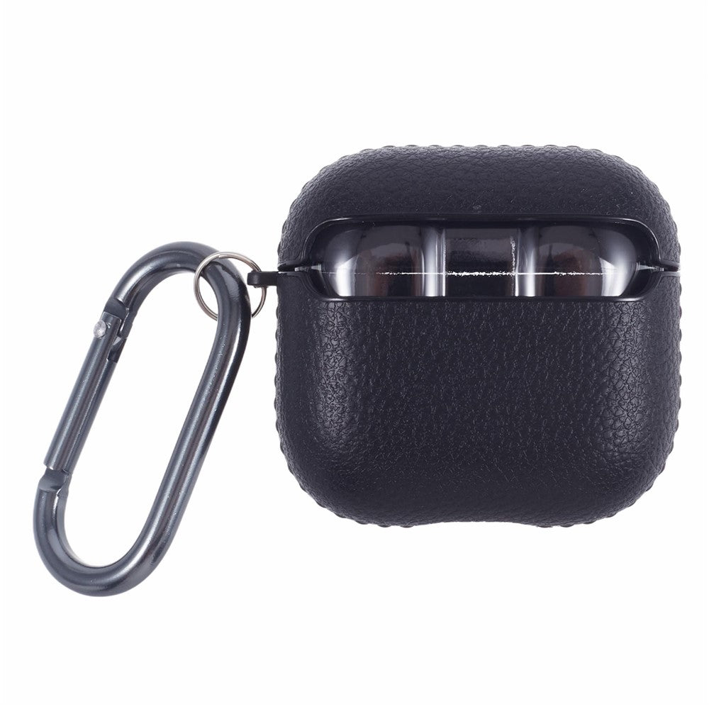 X-LEVEL Compatible With  AirPods 5 / 4 Earphone Case Litchi Texture PU Leather TPU Cover with Carabiner - Black